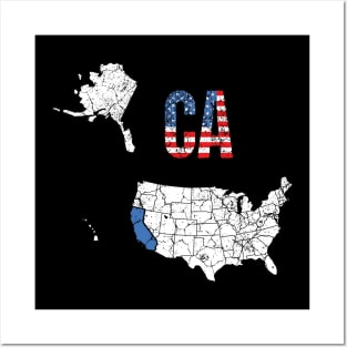 Vintage California USA Map & Flag Posters and Art